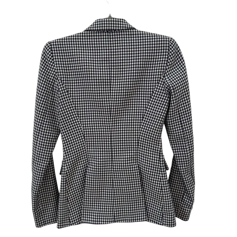 Smythe Classic Duchess Wool Blazer Gingham Check Navy White Size 2 - Picture 10 of 12